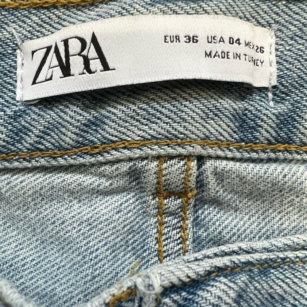 Zara High WaistLight Blue Sparkle Stripe Distressed Jean Shorts EUC 4 - Picture 5 of 5
